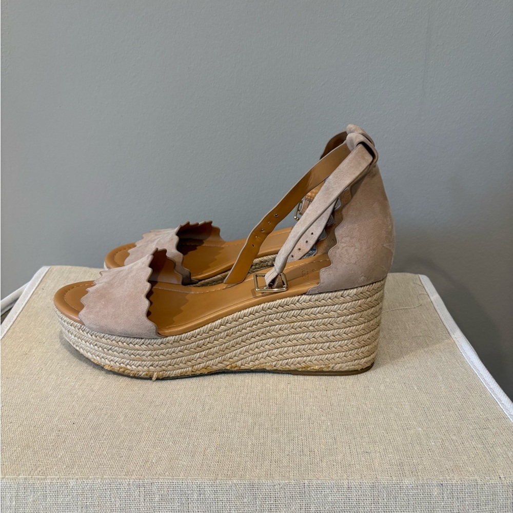 J. Crew Scalloped Espadrille Wedge Sandals in Beige